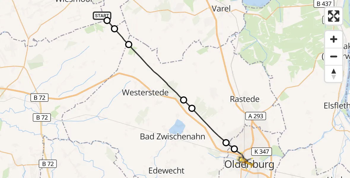 Flugroute Rettungshubschrauber Wiesmoor - Oldenburg (Oldb), 19 September 2026, 16:54