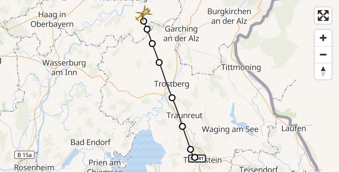 Flugroute Rettungshubschrauber Traunstein Hospital - Kraiburg a.Inn, 19 September 2026, 16:54