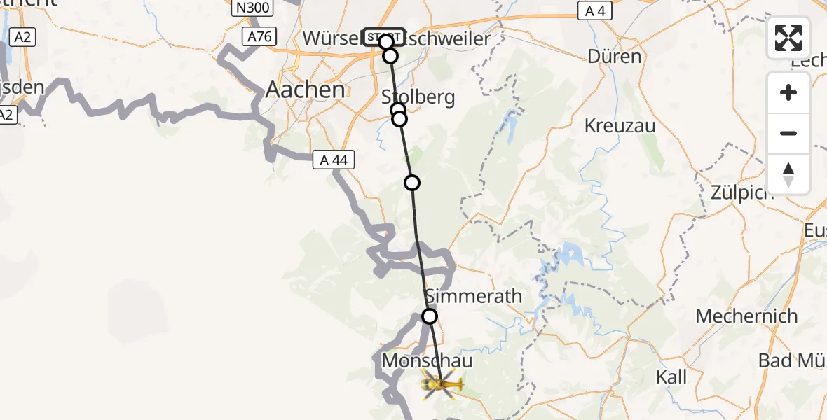 Flugroute Rettungshubschrauber Aachen-Merzbrück Flughafen - Monschau, 19 September 2026, 17:00