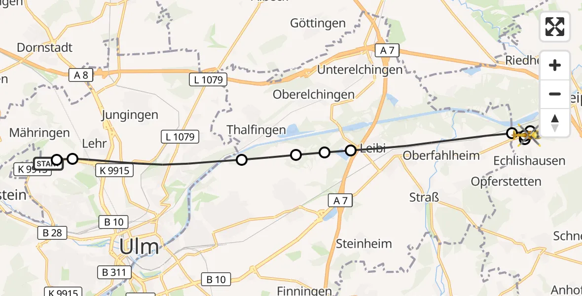 Flugroute Rettungshubschrauber Ulm Military Hospital Emergency - Leipheim, 19 September 2026, 17:03