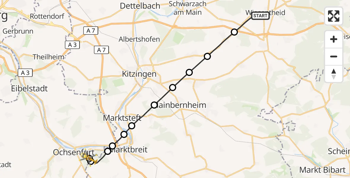 Flugroute Rettungshubschrauber Wiesentheid - Ochsenfurt Hospital, 19 September 2026, 17:04