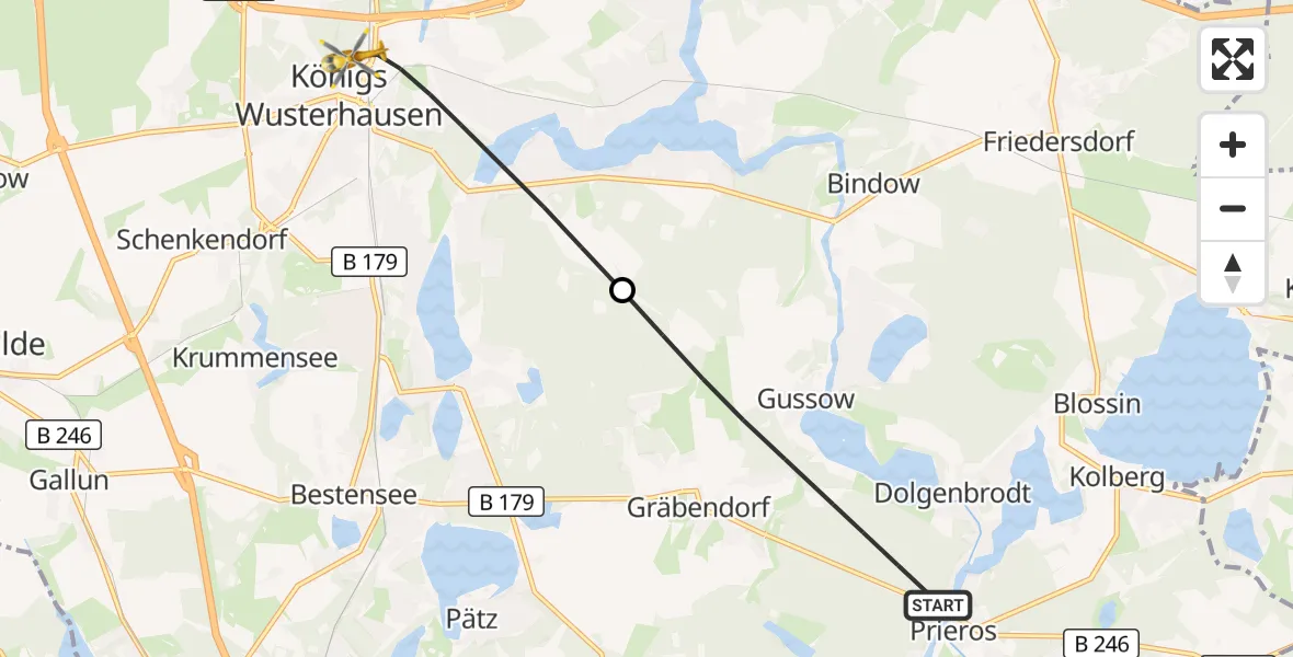 Flugroute Rettungshubschrauber Heidesee - Königs Wusterhausen, 19 September 2026, 17:04