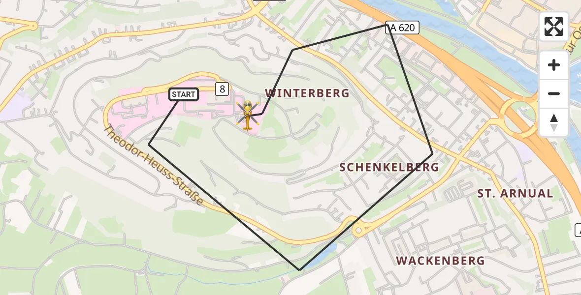 Flugroute Rettungshubschrauber Saarbrücken - Saarbrücken, 19 September 2026, 17:05