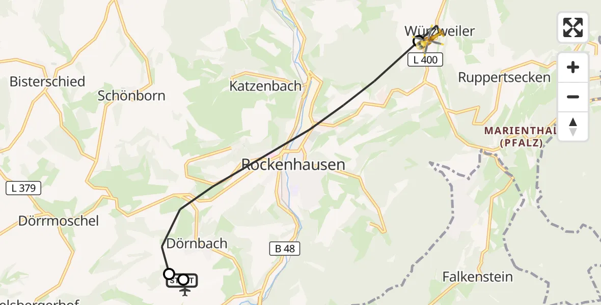 Flugroute Rettungshubschrauber Rockenhausen - Würzweiler, 19 September 2026, 17:13