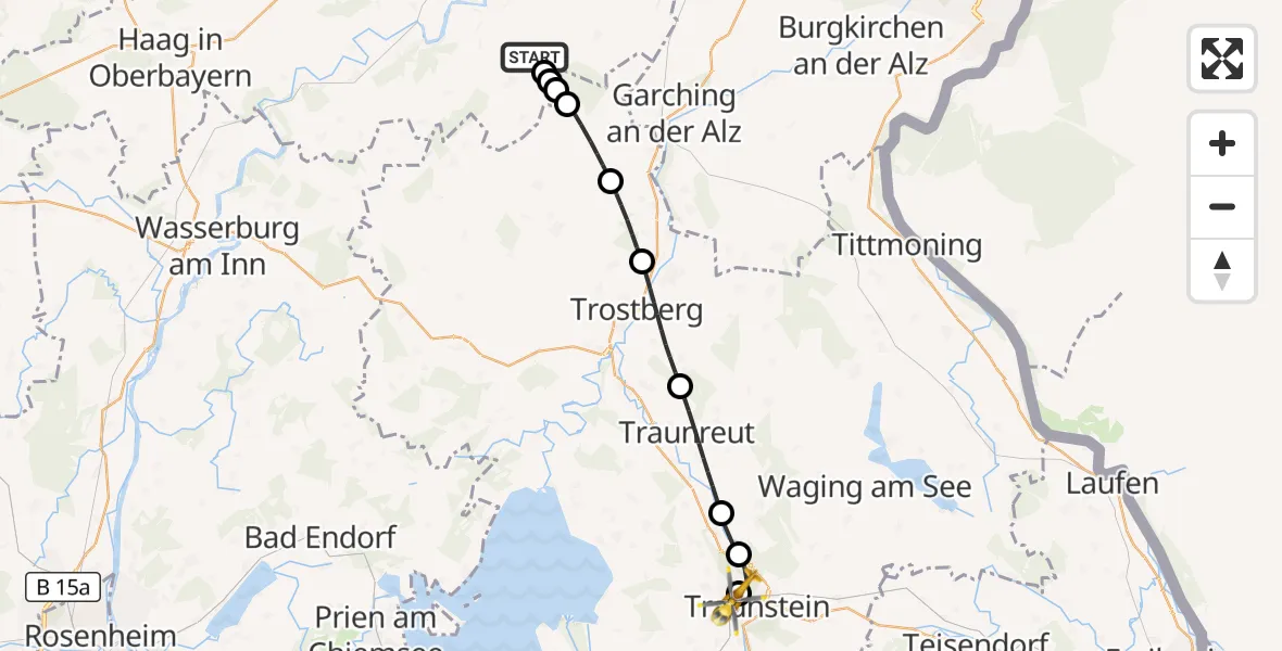 Flugroute Rettungshubschrauber Kraiburg a.Inn - Traunstein Hospital, 19 September 2026, 17:15