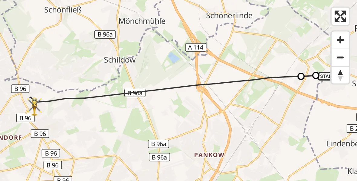 Flugroute Rettungshubschrauber Helios Clinic Berlin-Buch - Berlin, 19 September 2026, 17:21