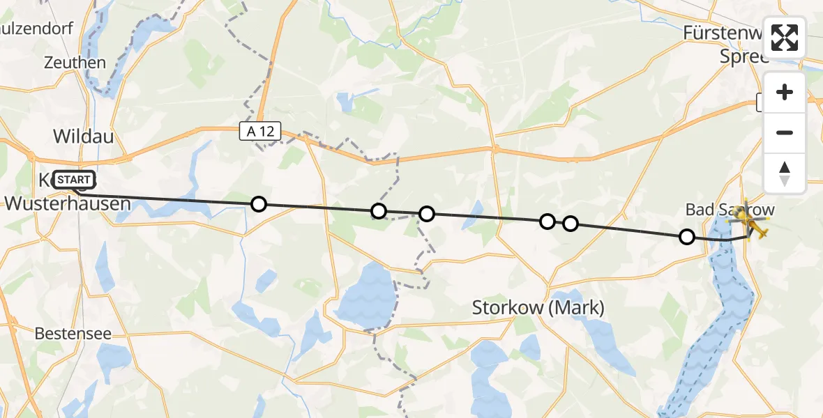 Flugroute Rettungshubschrauber Königs Wusterhausen - Bad Saarow, 19 September 2026, 17:25