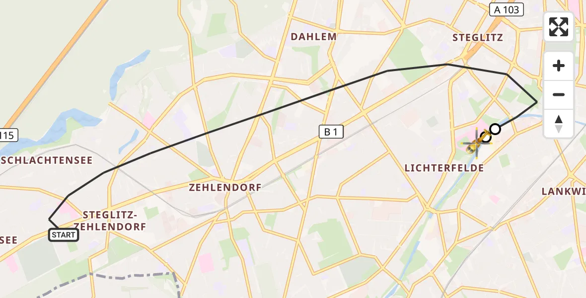 Flugroute Rettungshubschrauber Berlin - Charité Clinic Benjamin Franklin Campus, 19 September 2026, 17:32