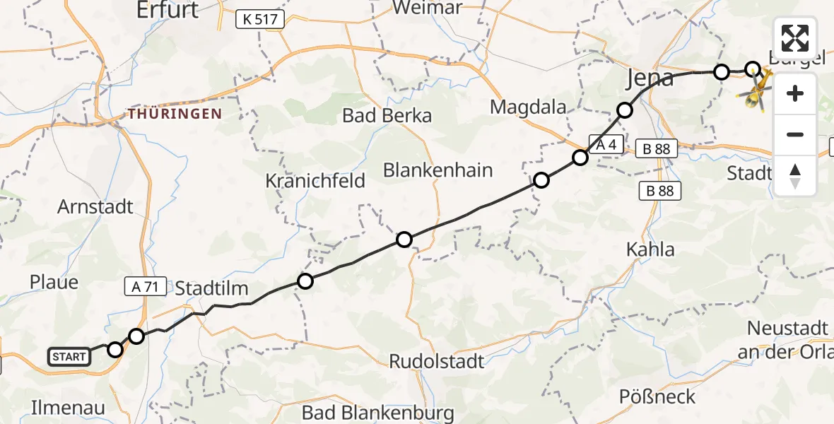 Flugroute Rettungshubschrauber Ilmenau - Schöngleina, 19 September 2026, 17:36