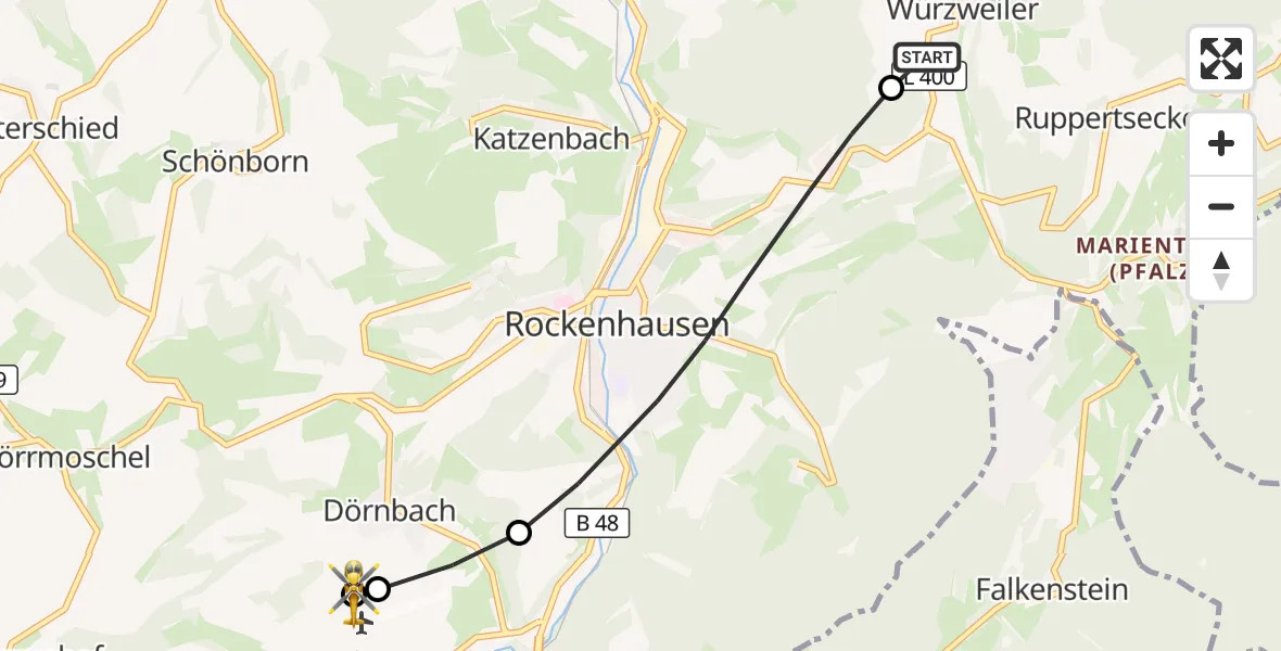 Flugroute Rettungshubschrauber Würzweiler - Rockenhausen, 19 September 2026, 17:38