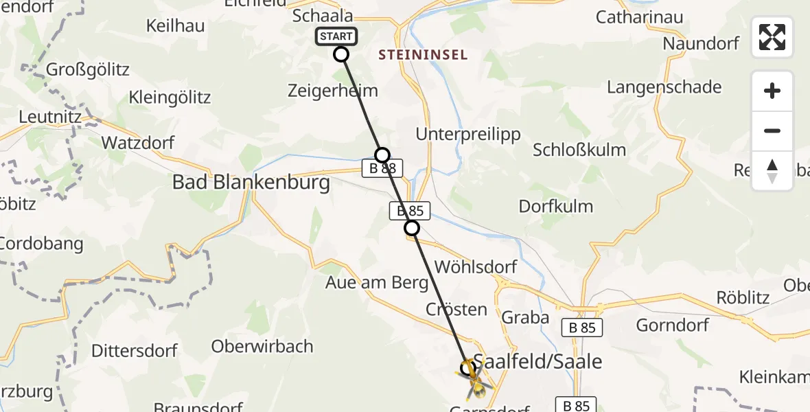 Flugroute Ambulanzhubschrauber Rudolstadt - Thuringia Hospital Saalfeld, 19 September 2026, 17:41