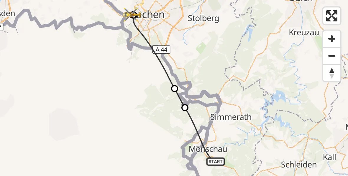 Flugroute Rettungshubschrauber Monschau - Aachen Hospital, 19 September 2026, 17:54