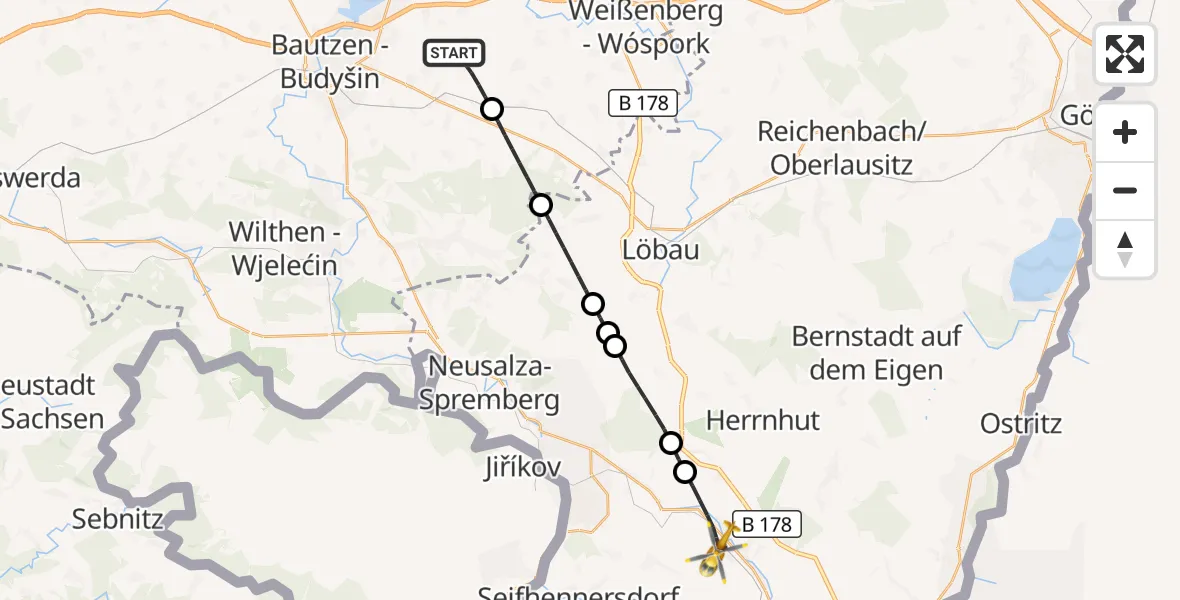Flugroute Rettungshubschrauber Kubschütz - Oderwitz, 19 September 2026, 17:55
