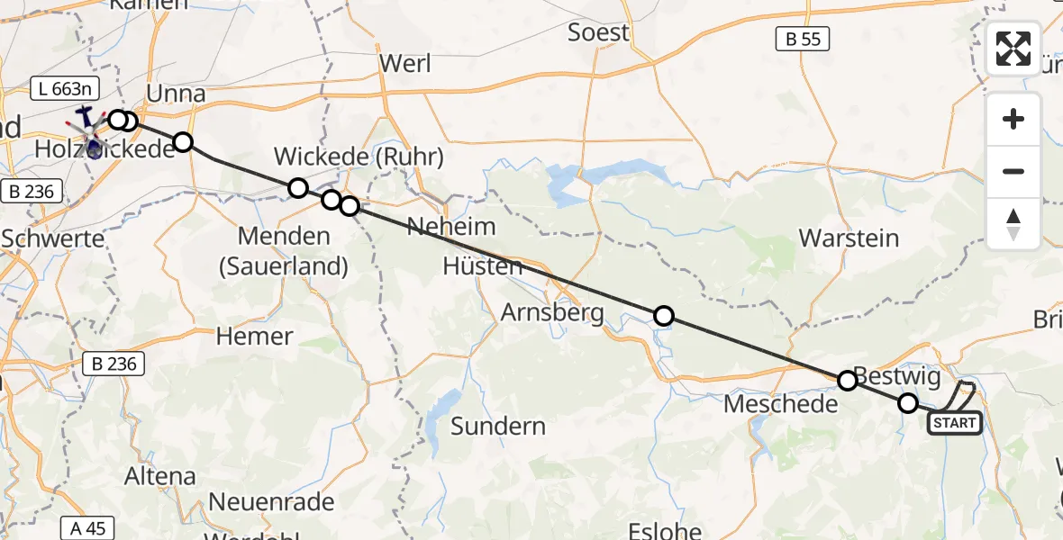Flugroute Polizeihubschrauber Olsberg - Dortmund Flughafen, 19 September 2026, 18:26