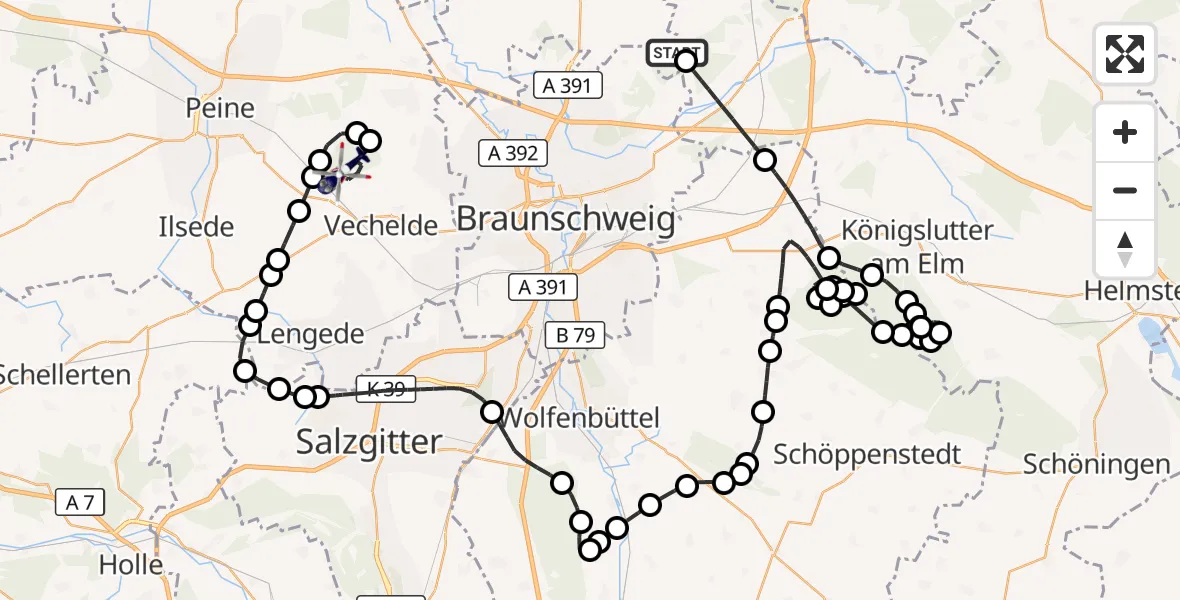Flugroute Polizeihubschrauber Meine - Vechelde, 19 September 2026, 18:41