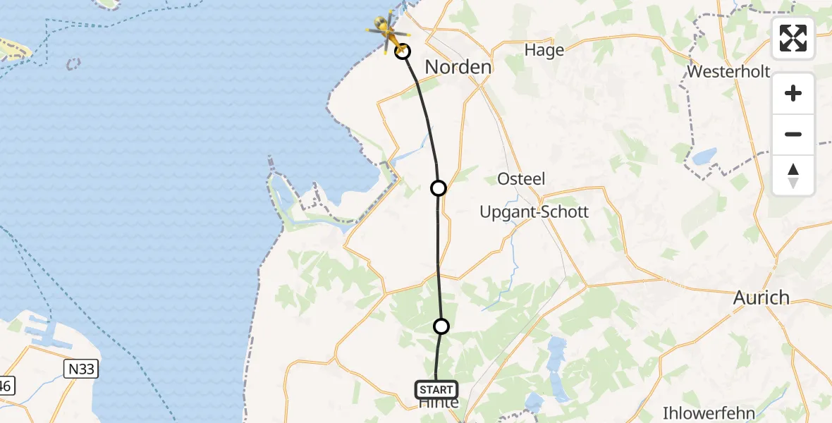 Flugroute Ambulanzhubschrauber Hinte - Noordzee, 19 September 2026, 18:59