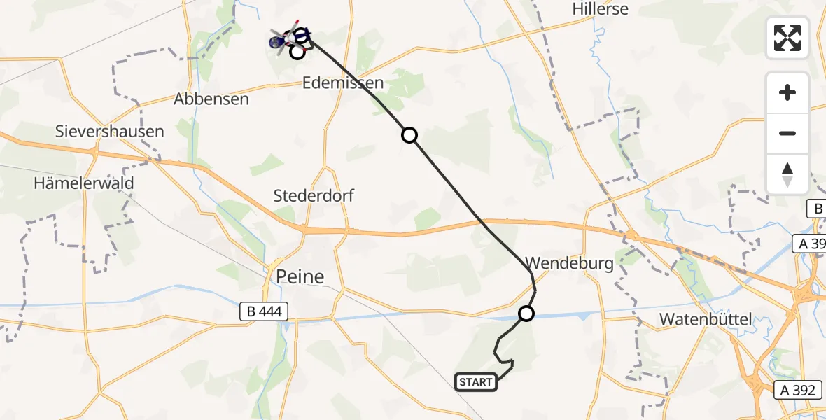 Flugroute Polizeihubschrauber Vechelde - Flugplatz Peine-Eddesse, 19 September 2026, 19:25