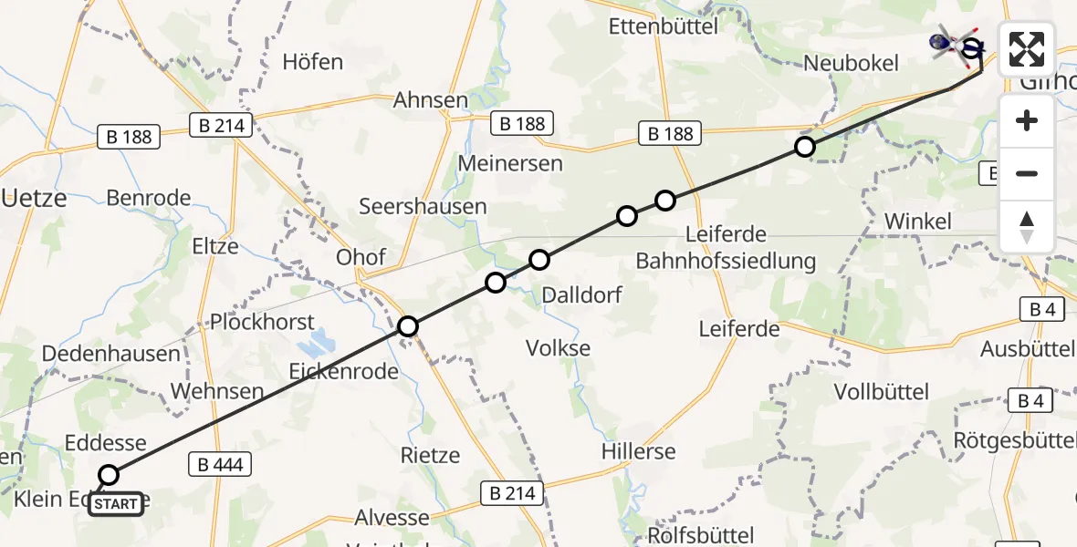 Flugroute Polizeihubschrauber Flugplatz Peine-Eddesse - Gifhorn Bundespolizei Hubschrauberlandeplatz, 19 September 2026, 19:35