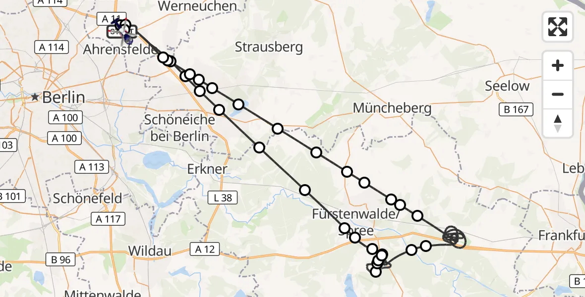 Flugroute Polizeihubschrauber Ahrensfelde Hubschrauberlandeplatz - Ahrensfelde Hubschrauberlandeplatz, 19 September 2026, 21:08