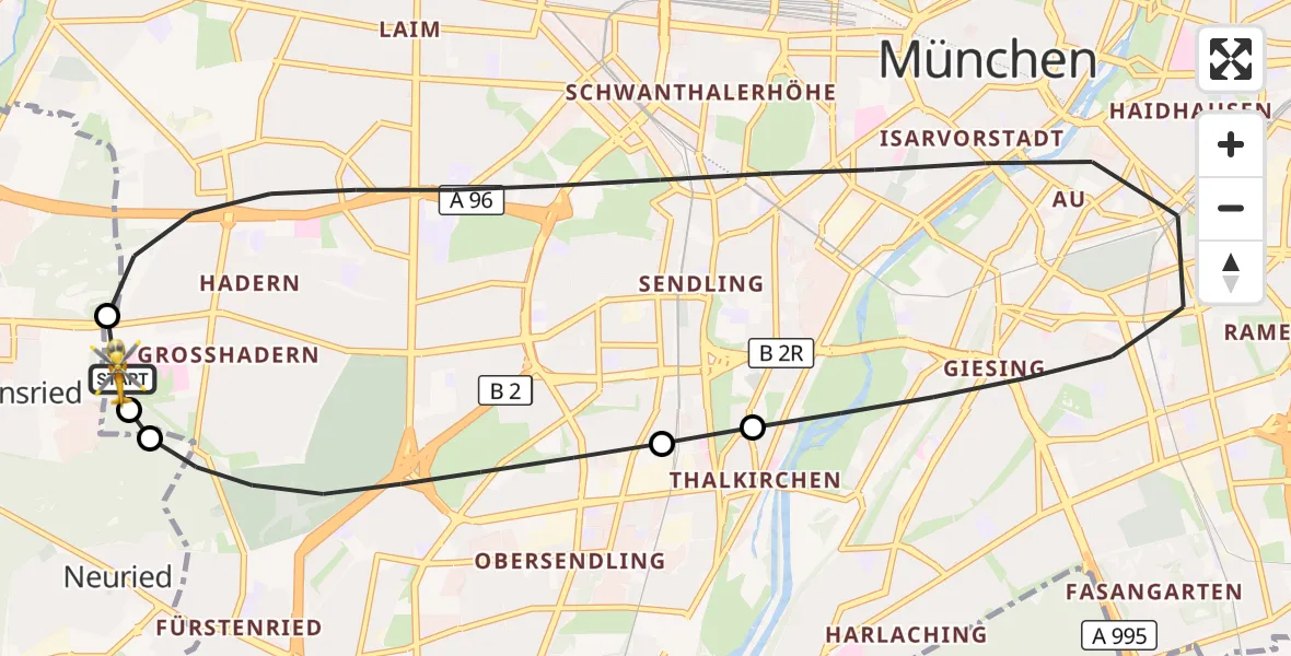 Flugroute Rettungshubschrauber DRF Air Rescue München Hubschrauberlandeplatz - DRF Air Rescue München Hubschrauberlandeplatz, 19 September 2026, 21:38