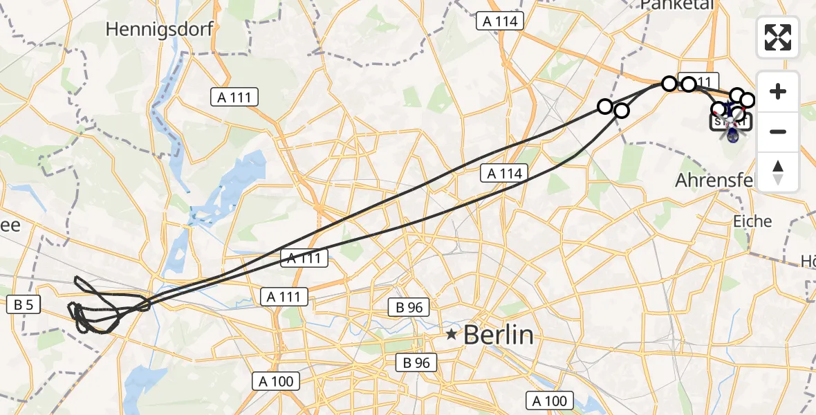 Flugroute Polizeihubschrauber Ahrensfelde Hubschrauberlandeplatz - Ahrensfelde Hubschrauberlandeplatz, 19 September 2026, 23:52