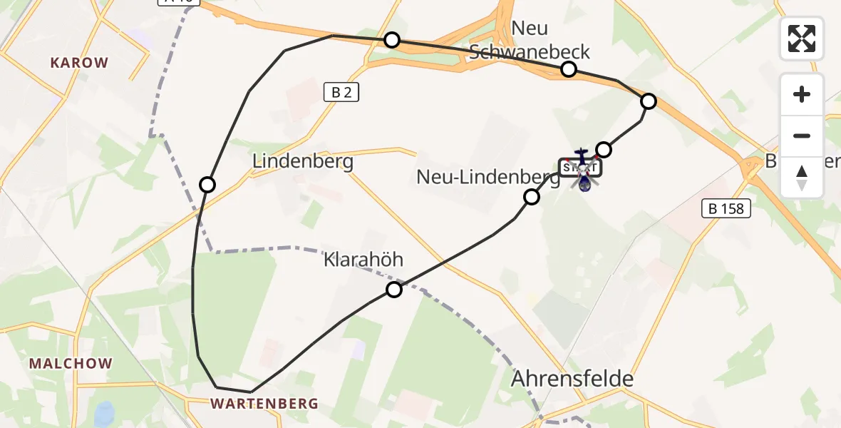 Flugroute Polizeihubschrauber Ahrensfelde Hubschrauberlandeplatz - Ahrensfelde Hubschrauberlandeplatz, 20 September 2026, 00:52