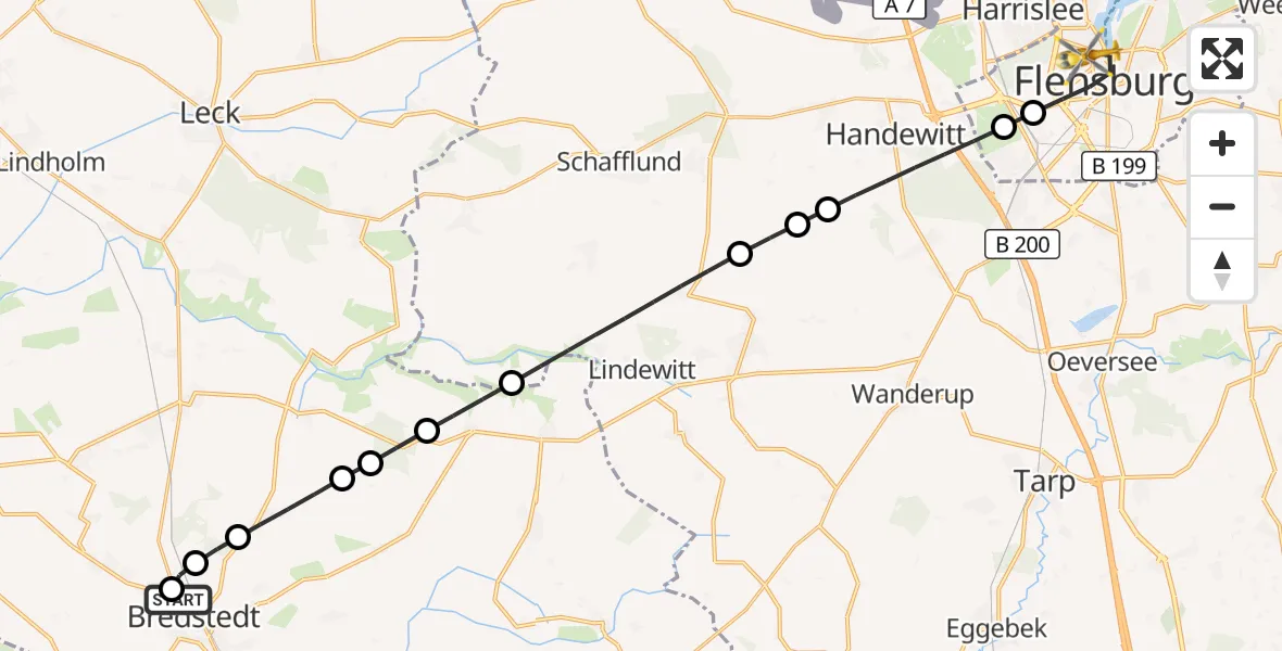 Flugroute Ambulanzhubschrauber Bredstedt - Flensburg, 20 September 2026, 03:30
