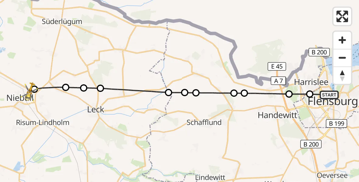 Flugroute Ambulanzhubschrauber Flensburg - Niebüll, 20 September 2026, 04:12