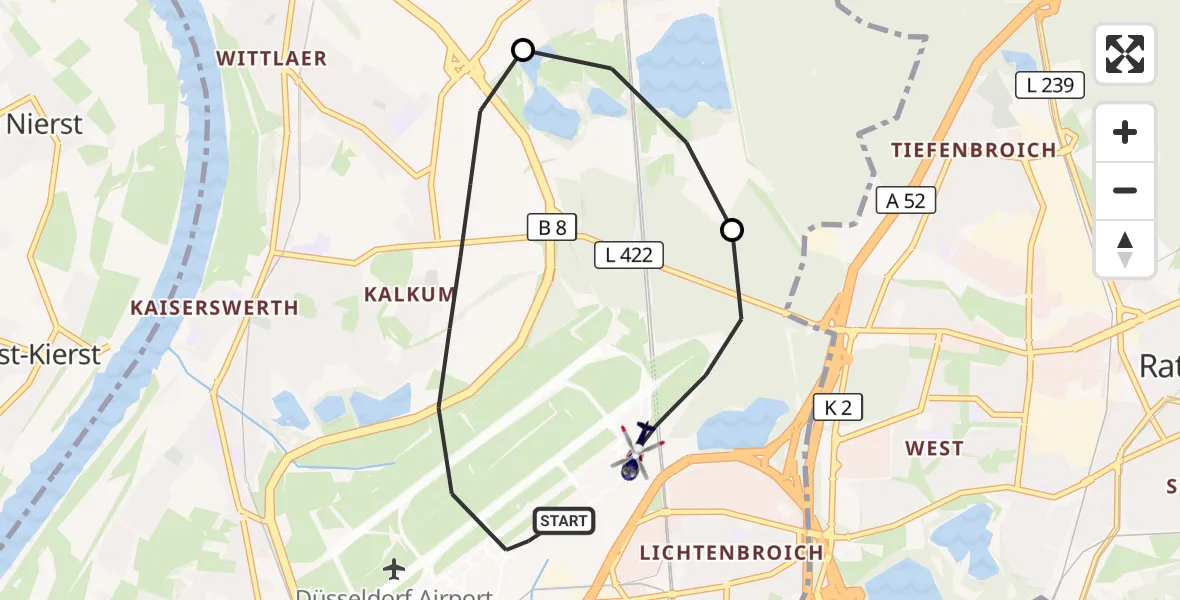 Flugroute Polizeihubschrauber Düsseldorf Flughafen - Düsseldorf Flughafen, 20 September 2026, 04:36