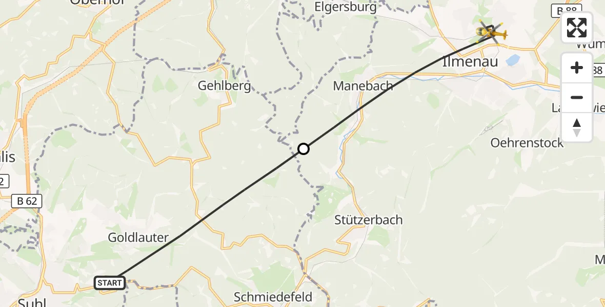 Flugroute Rettungshubschrauber Suhl - Ilmenau, 20 September 2026, 05:49