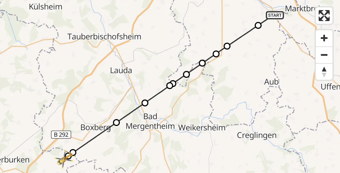 Flugroute Rettungshubschrauber Ochsenfurt - Ravenstein, 20 September 2026, 06:29