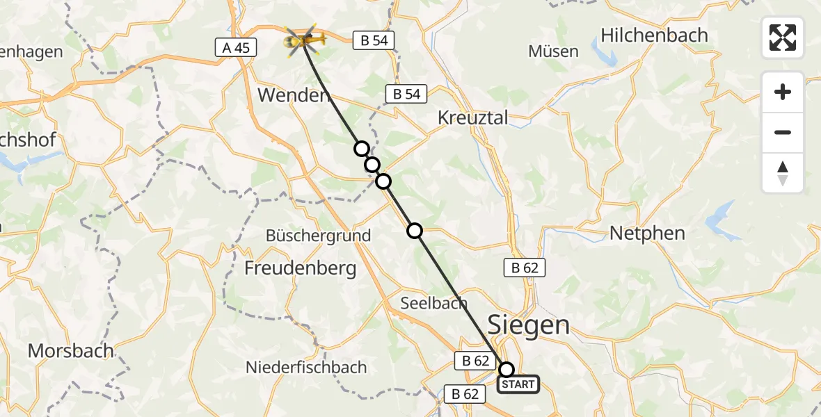 Flugroute Rettungshubschrauber Evangelisches Jung-Stilling Hospital - Wenden, 20 September 2026, 06:33