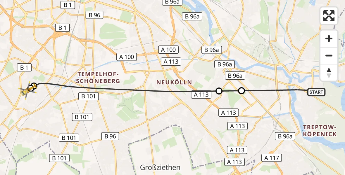 Flugroute Rettungshubschrauber Berlin - Charité Clinic Benjamin Franklin Campus, 20 September 2026, 06:58