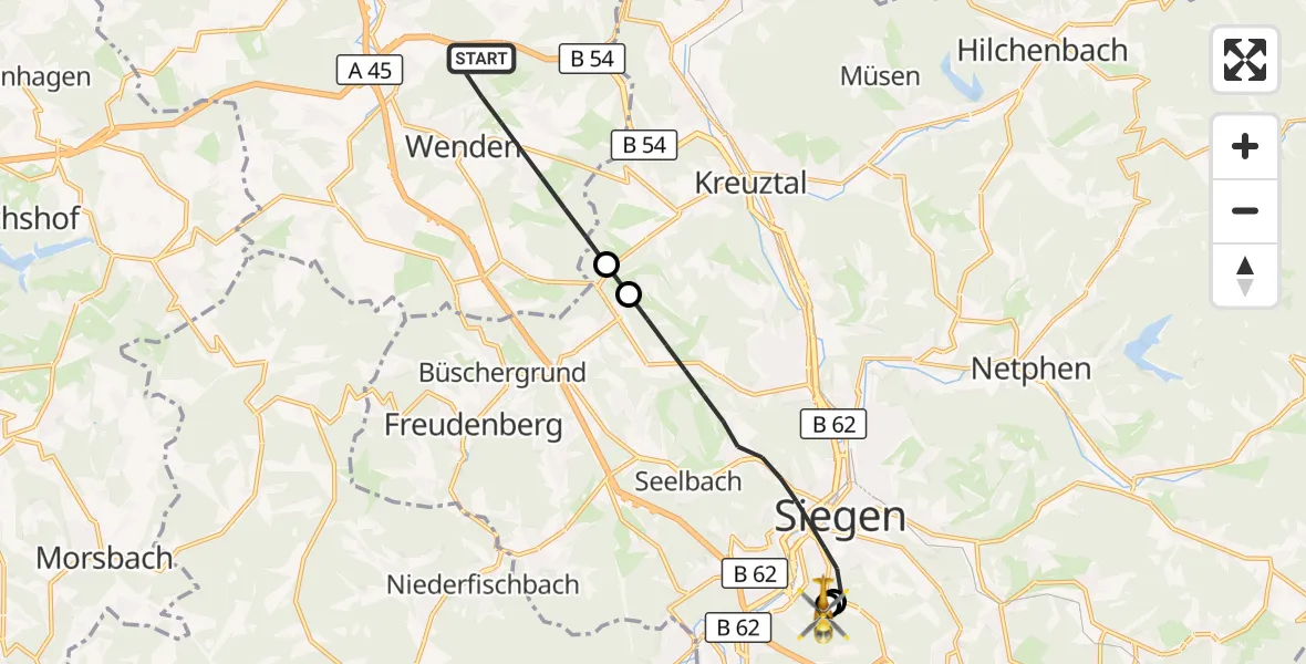 Flugroute Rettungshubschrauber Wenden - Evangelisches Jung-Stilling Hospital, 20 September 2026, 07:04