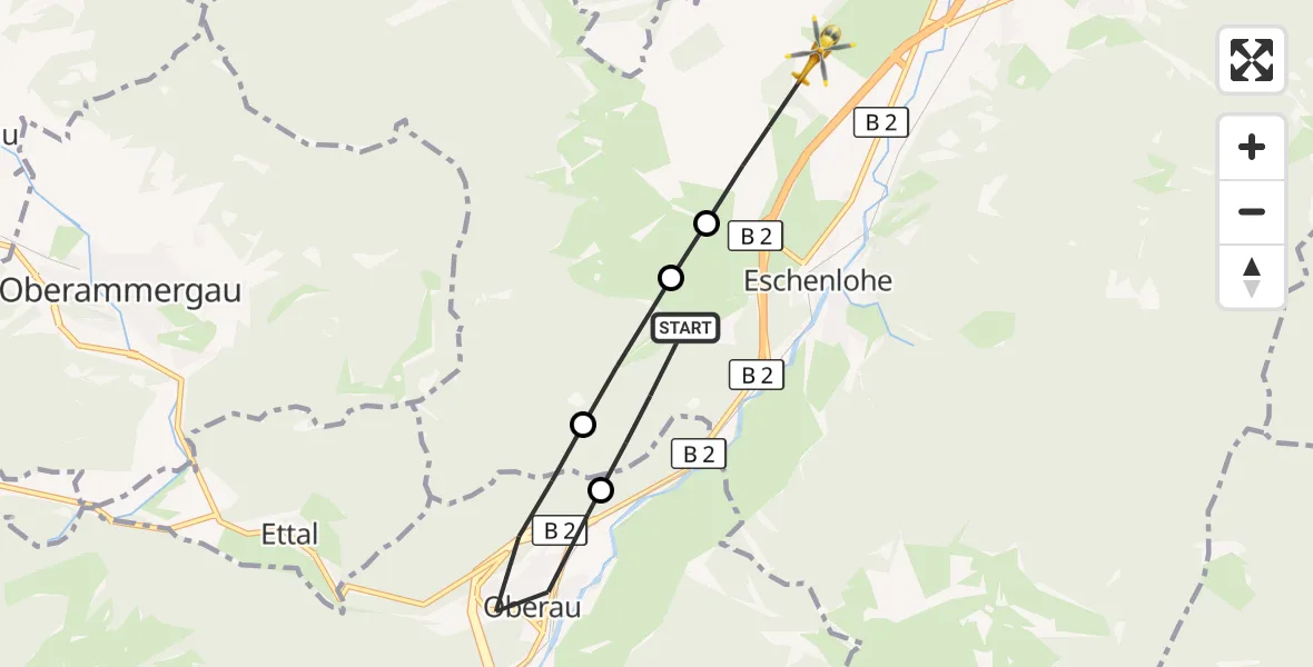 Flugroute Rettungshubschrauber Eschenlohe - Eschenlohe Flugplatz, 20 September 2026, 07:04