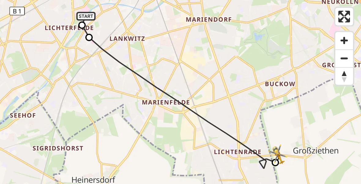 Flugroute Rettungshubschrauber Charité Clinic Benjamin Franklin Campus - Schönefeld, 20 September 2026, 07:14