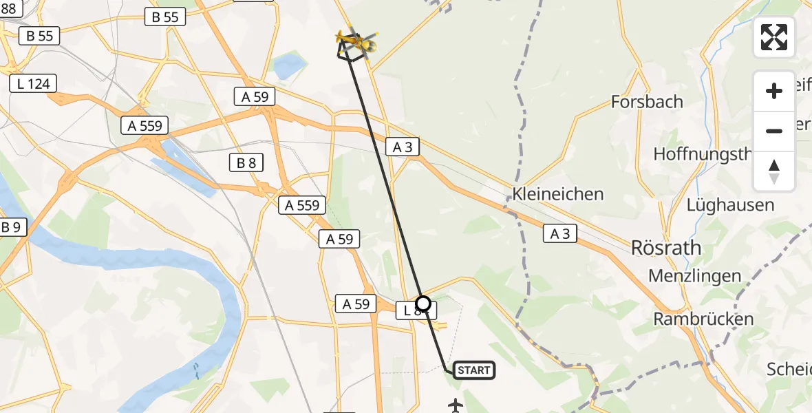 Flugroute Ambulanzhubschrauber Köln Bonn Flughafen - Köln, 20 September 2026, 07:19