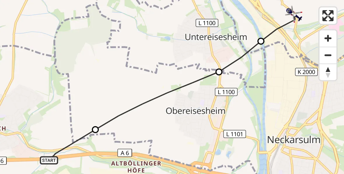 Flugroute Polizeihubschrauber Heilbronn - Bad Friedrichshall, 20 September 2026, 07:38