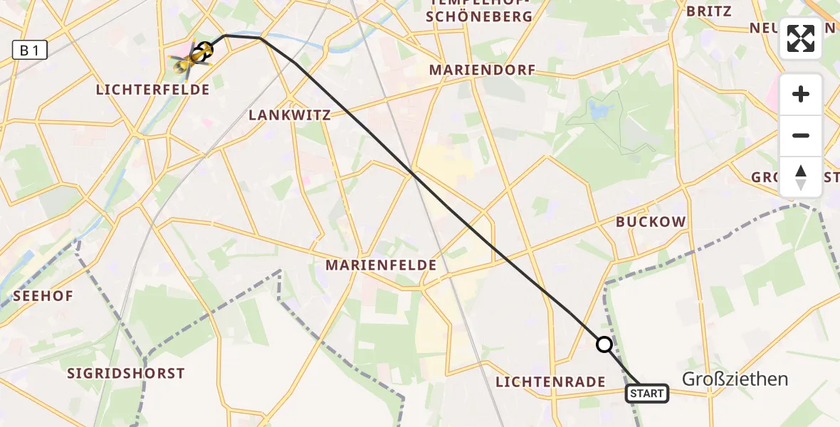 Flugroute Rettungshubschrauber Schönefeld - Charité Clinic Benjamin Franklin Campus, 20 September 2026, 07:59