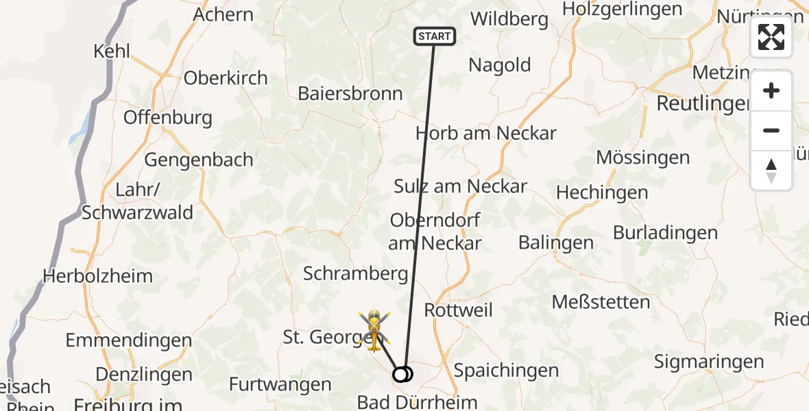 Flugroute Ambulanzhubschrauber Altensteig - Königsfeld im Schwarzwald, 20 September 2026, 08:00