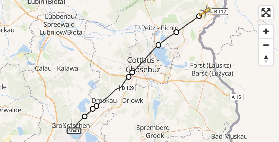 Flugroute Rettungshubschrauber Großräschen - Schenkendöbern, 20 September 2026, 08:00