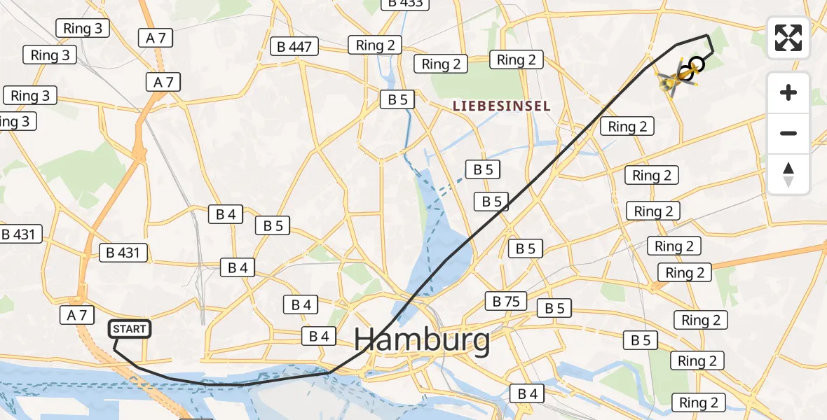 Flugroute Rettungshubschrauber Hamburg - Hamburg Military Hospital, 20 September 2026, 08:19