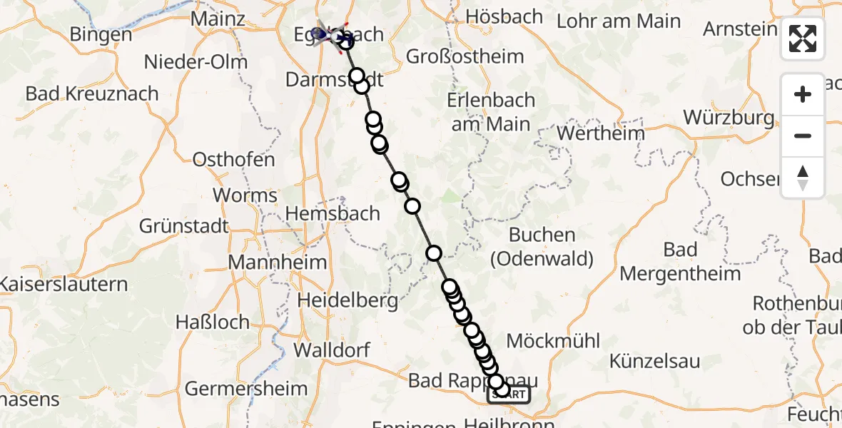 Flugroute Polizeihubschrauber Bad Friedrichshall - Flughafen Frankfurt-Egelsbach, 20 September 2026, 08:40