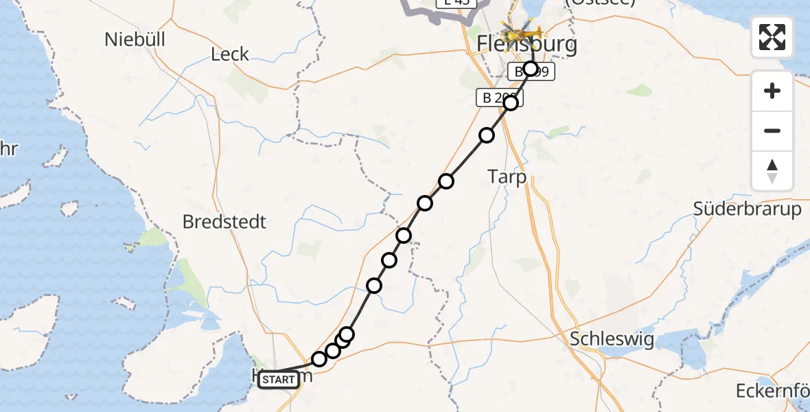 Flugroute Ambulanzhubschrauber Husum - Flensburg, 20 September 2026, 08:41