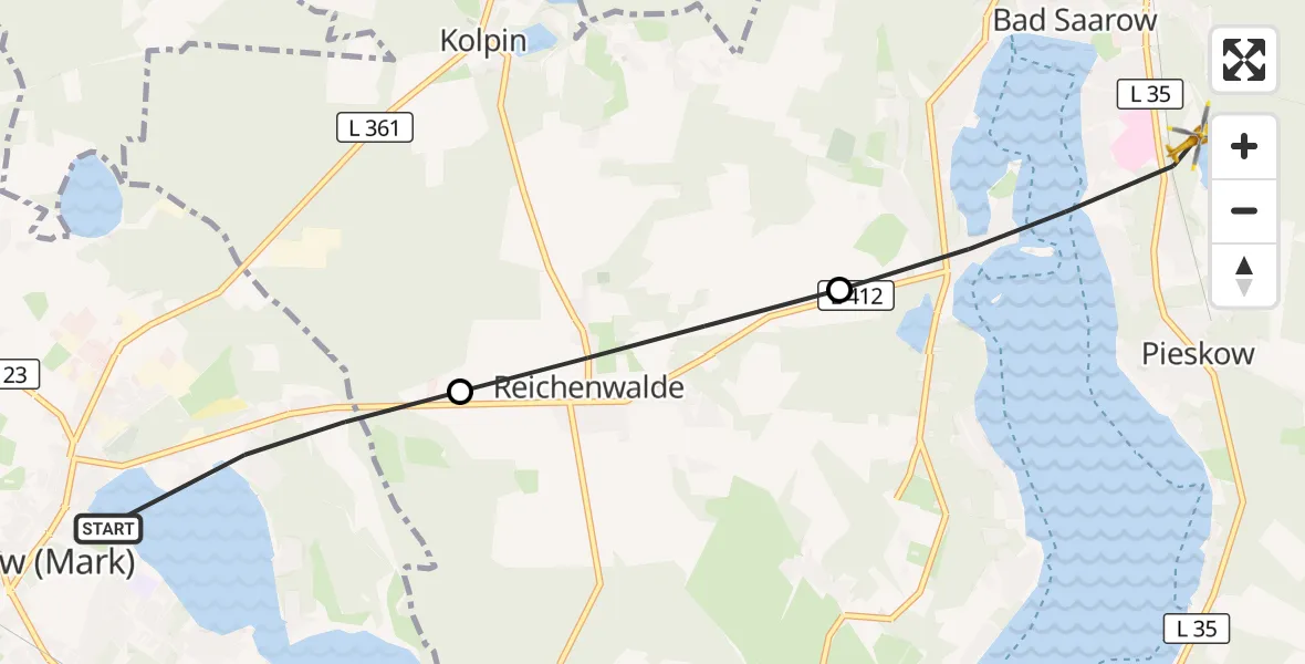 Flugroute Rettungshubschrauber Storkow (Mark) - Bad Saarow, 20 September 2026, 09:01