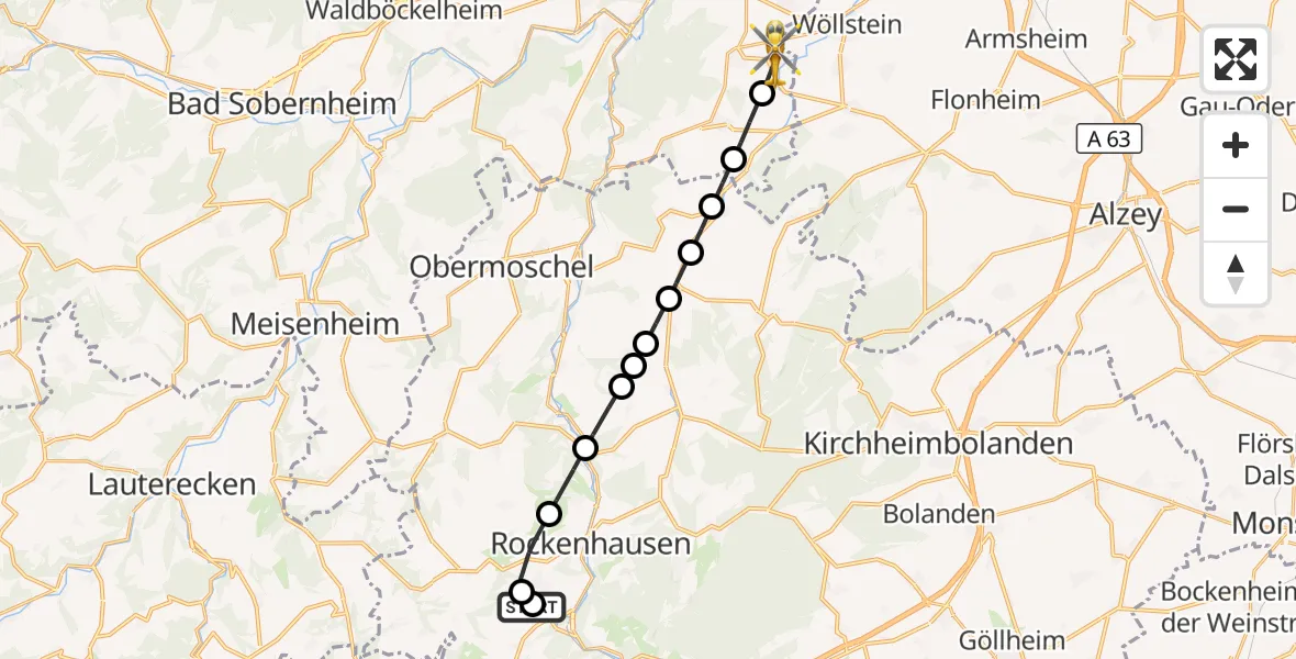 Flugroute Rettungshubschrauber Rockenhausen - Neu-Bamberg, 20 September 2026, 09:14