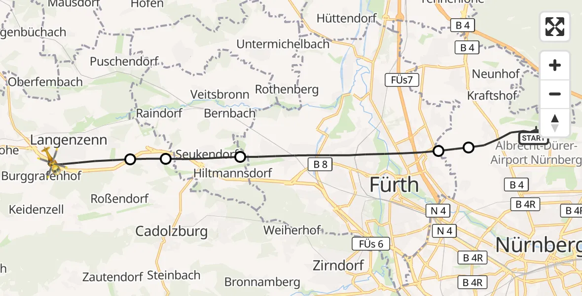 Flugroute Ambulanzhubschrauber Flughafen Nuremberg - Langenzenn, 20 September 2026, 09:15