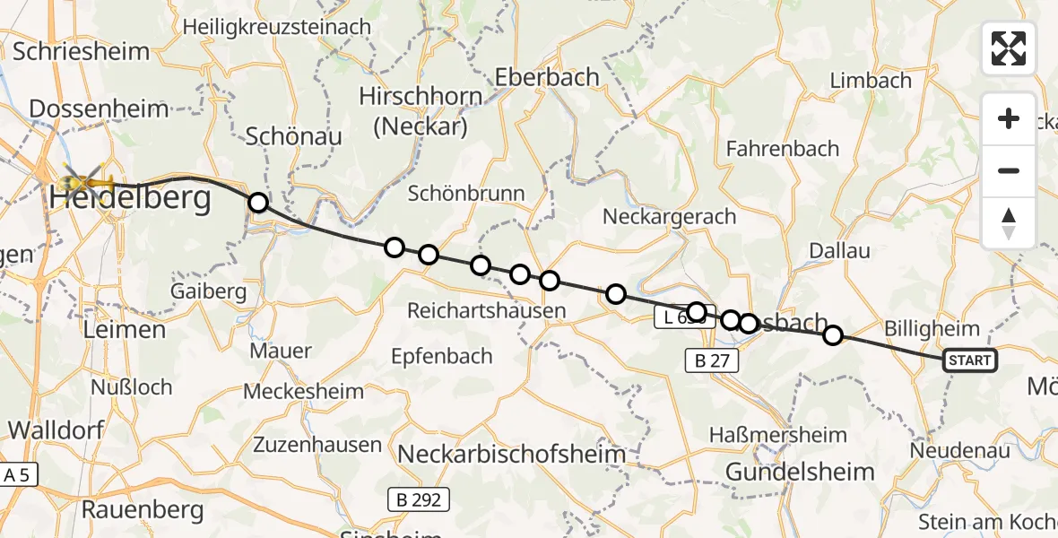Flugroute Rettungshubschrauber Billigheim - Heidelberg, 20 September 2026, 09:16