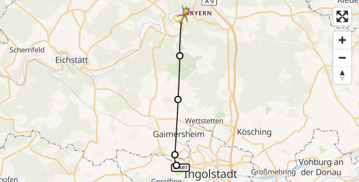 Flugroute Rettungshubschrauber Ingolstadt Hospital - Kipfenberg, 20 September 2026, 09:21