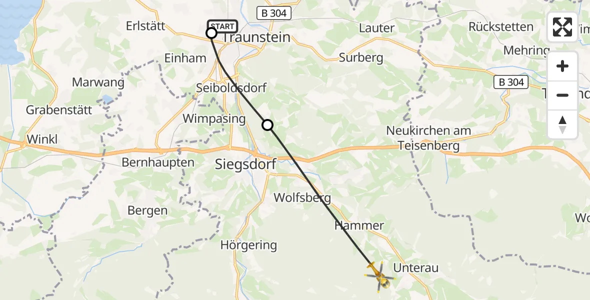Flugroute Rettungshubschrauber Traunstein Hospital - Siegsdorf, 20 September 2026, 09:22